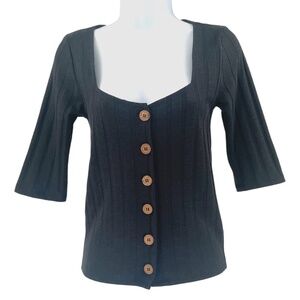 Like New Free People Central Park Ribbed Cardigan Sweater, Black, Size S